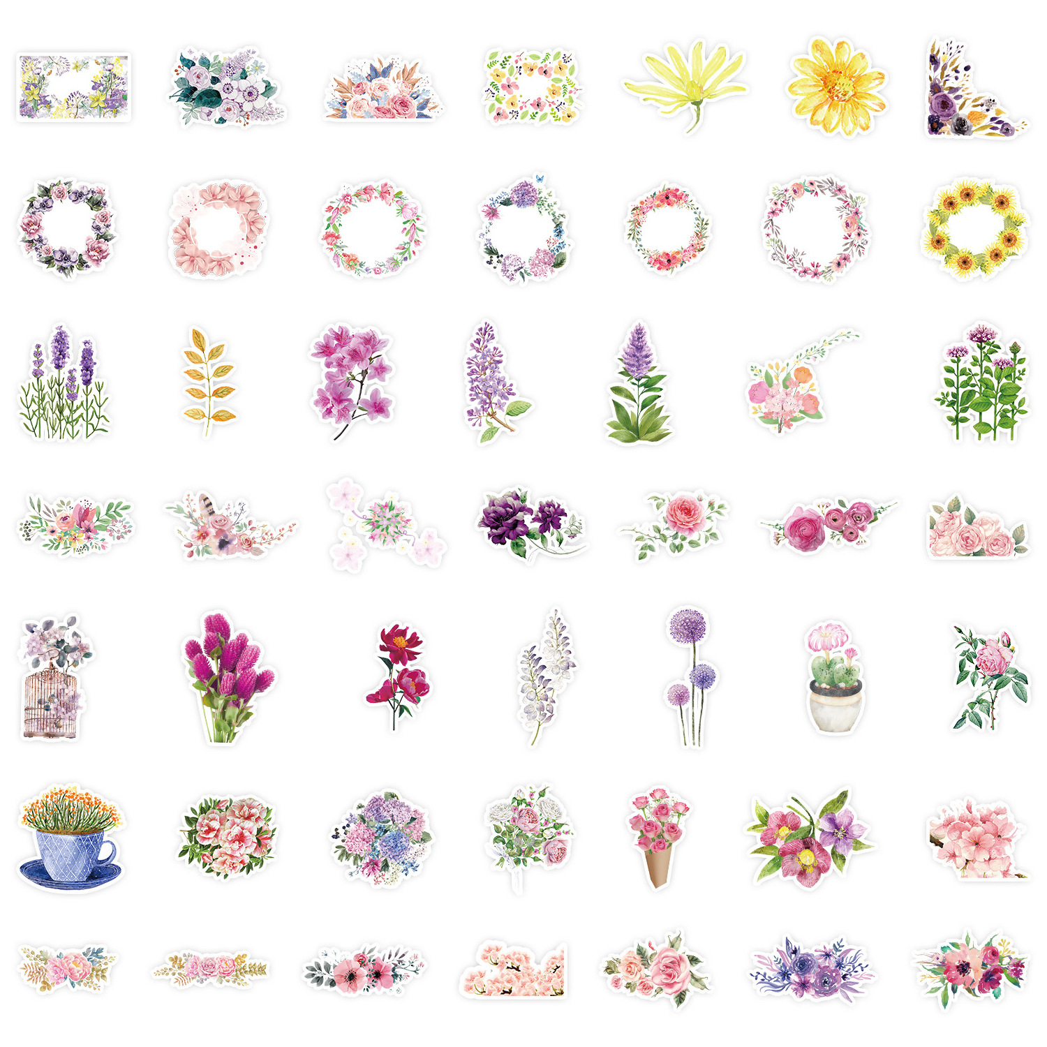 100PCS No repeated cute pot plant aesthetic tulip sunflower flower sticker