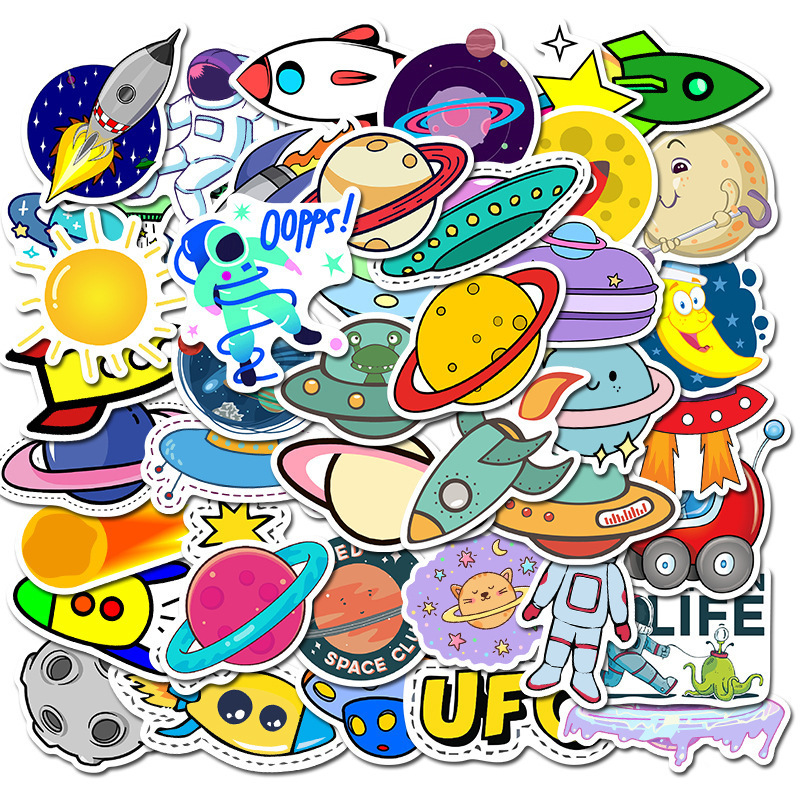 50PCS Cartoon Space Spaceship Spaceman Skateboard Graffiti Planet Astronaut Stickers