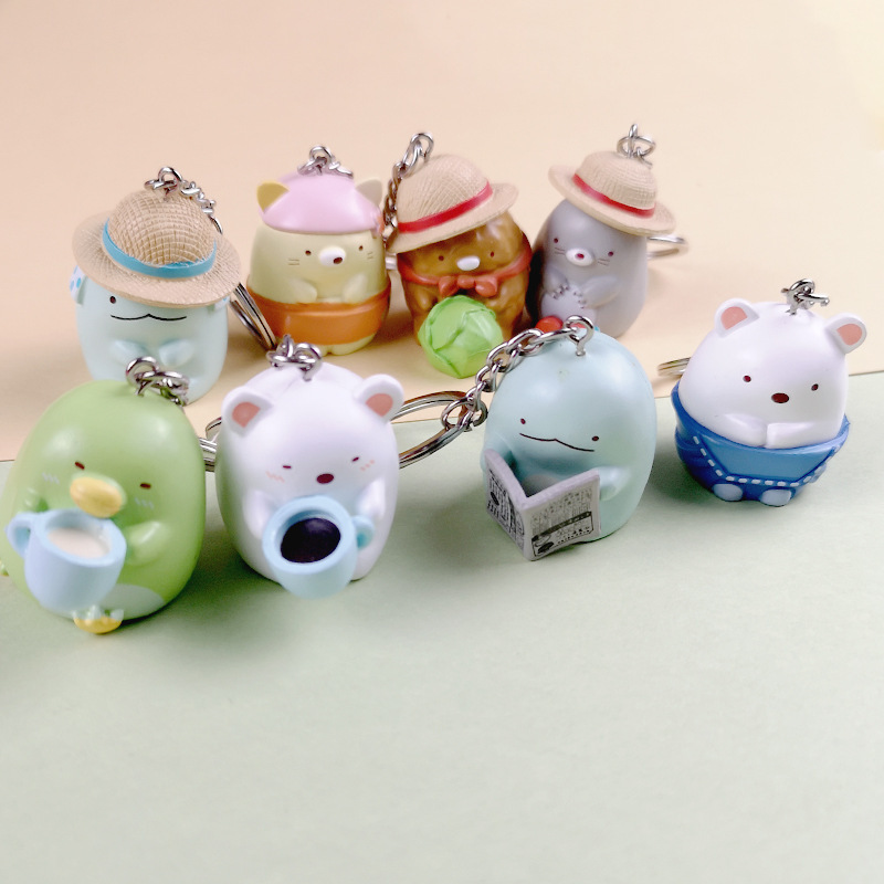 8PCS Sumikko Gurashi Cartoon Resin Ordinary 3D Travel Key Ring Souvenir Keychain