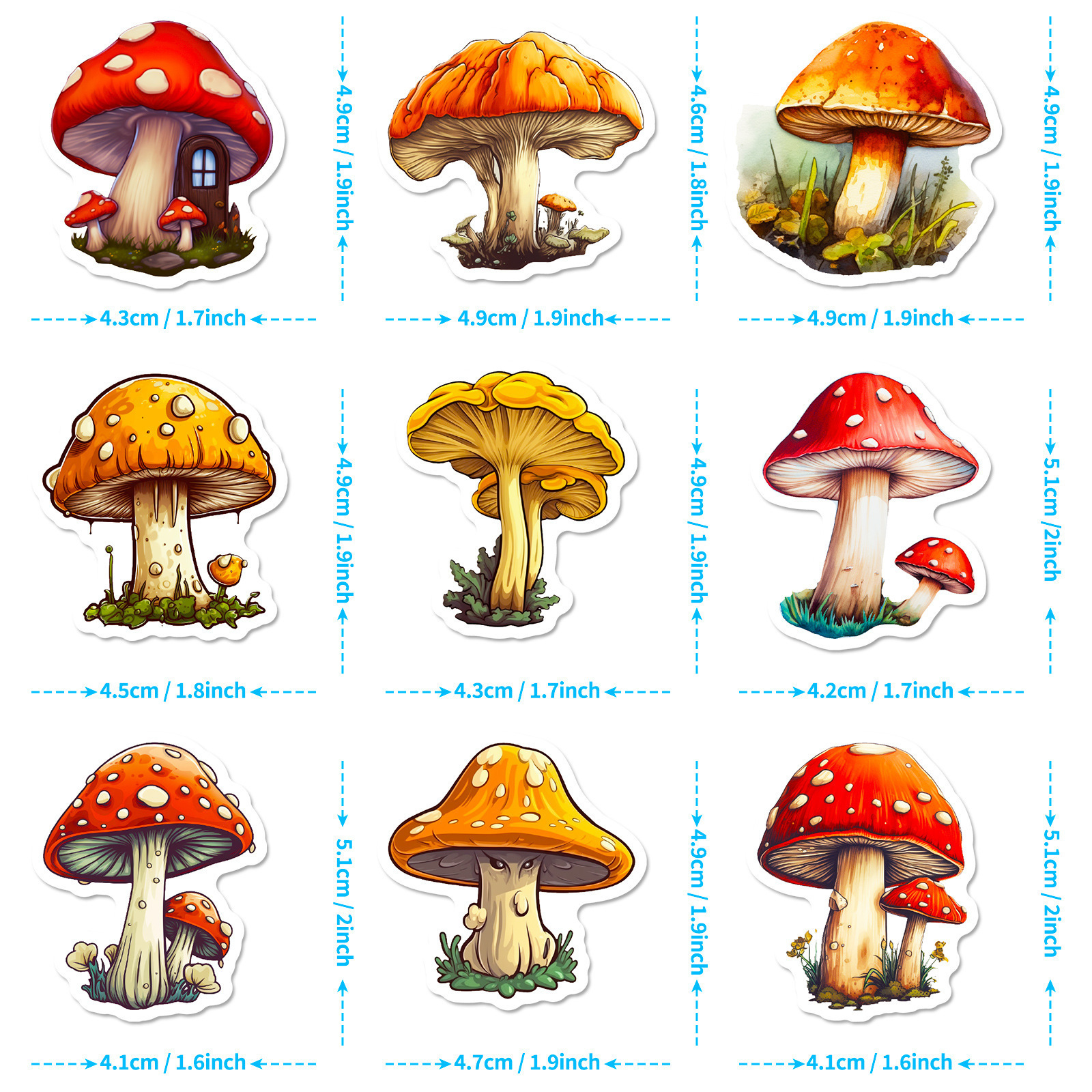 50Pcs New Original Cartoon Mushroom Decorative Stickers For Kid Wall Book Vinyl Plant Mushrooms Sticker