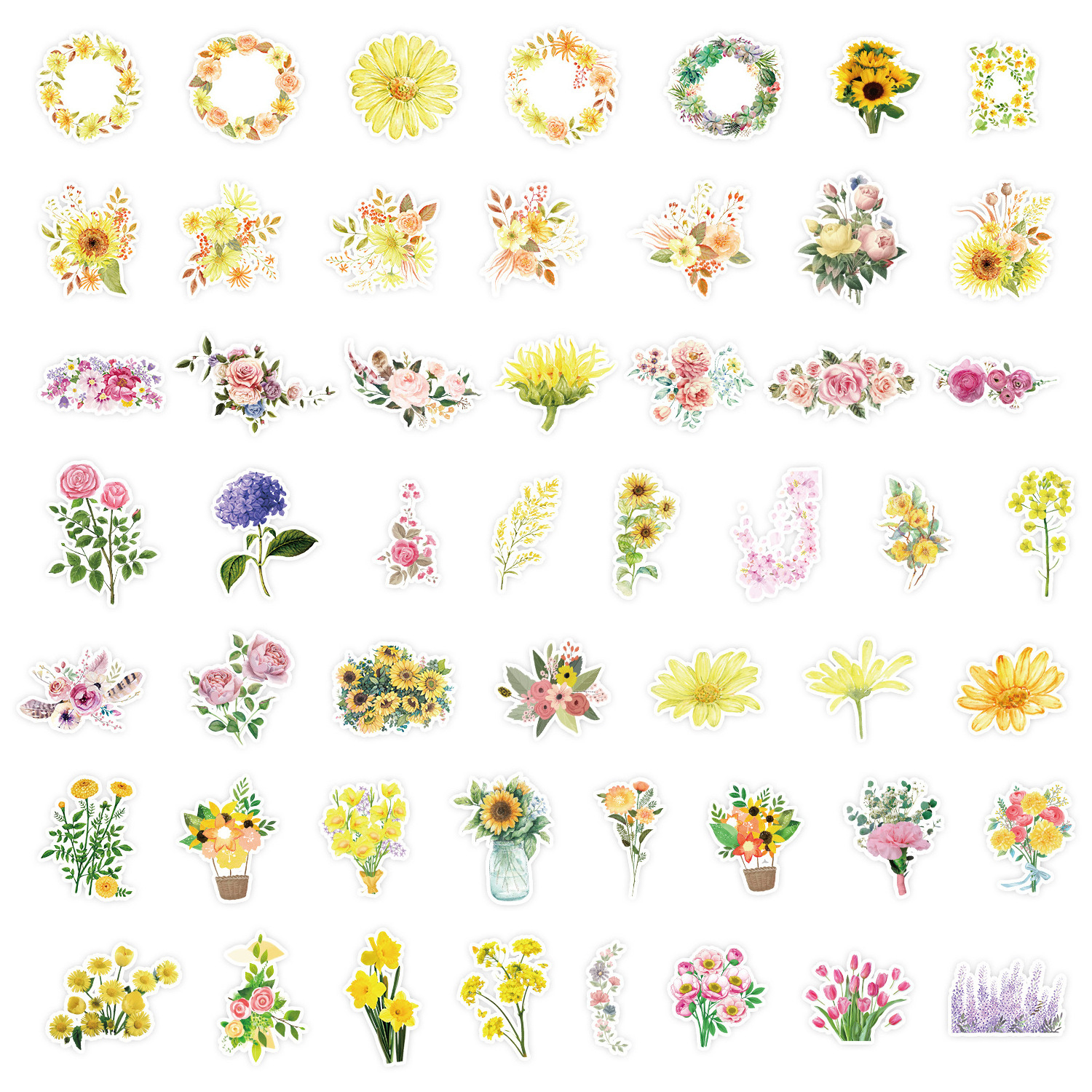 100PCS No repeated cute pot plant aesthetic tulip sunflower flower sticker