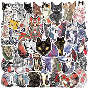 50Pcs Gothic Tattoo Cats Aesthetic Graffiti Stickers For Laptop Car Wall Vinyl Mysterious Beautiful Cat Sticker