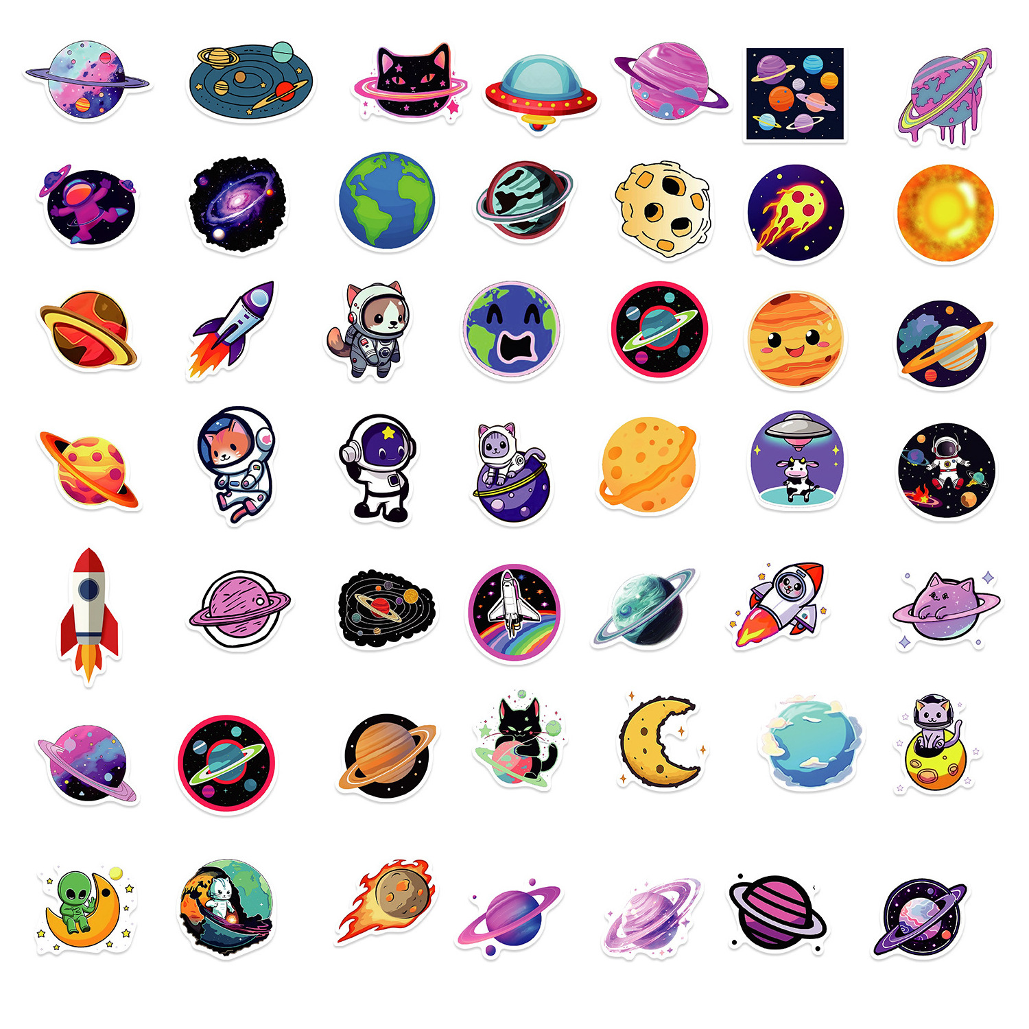 50Pcs Cartoon Planet Galaxy Cute Graffiti Stickers For Kids Book Bedroom Decor Children Learning Gift Sticker