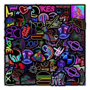 50Pcs Neon Light Colorful Tide Graffiti Sticker For Girl Notebook Skateboard Luggage Laptop Bottle Cup Vinyl Stickers