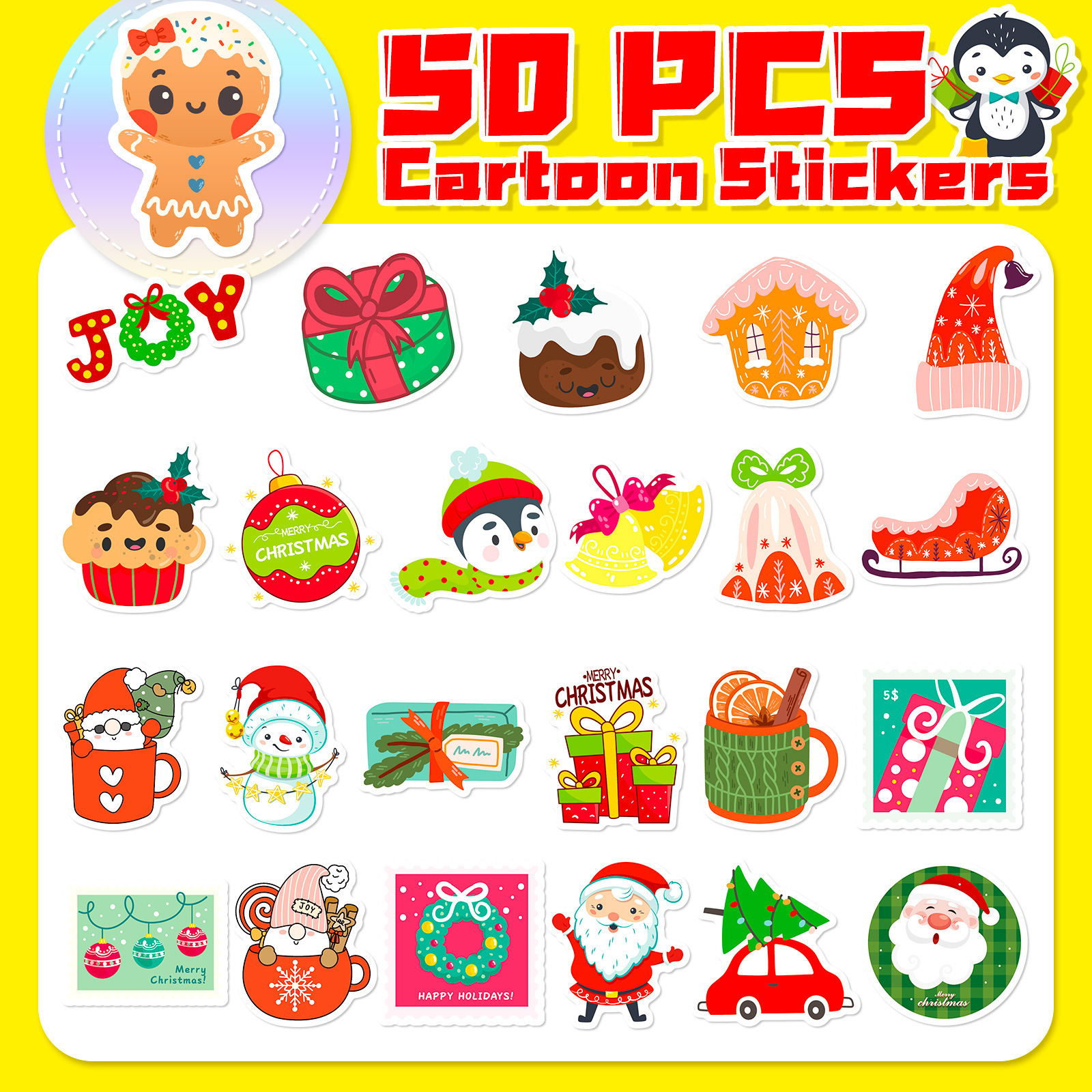 2023 New 50Pcs Christmas Pendant Cartoon Graffiti Stickers For Children Window Wall Vinyl Festival Decal Sticker