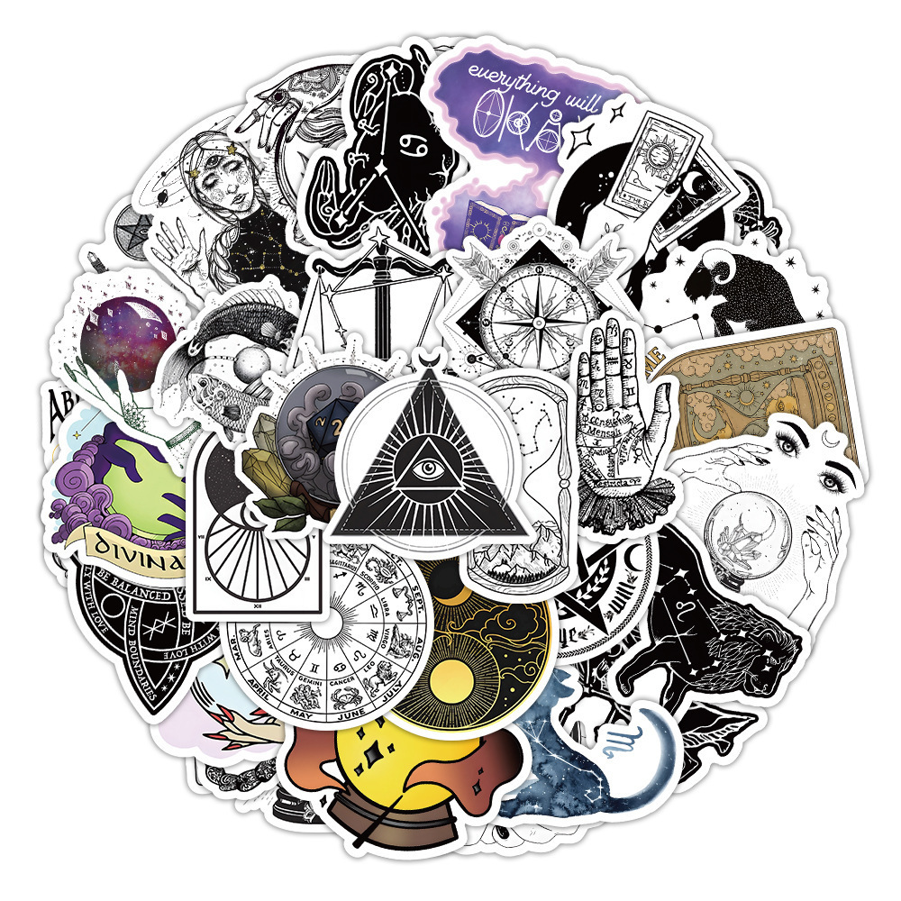 52Pcs Astrology Divination Graffiti Stickers For Phone Book Waterproof Vinyl Tarot Star Moon Sticker