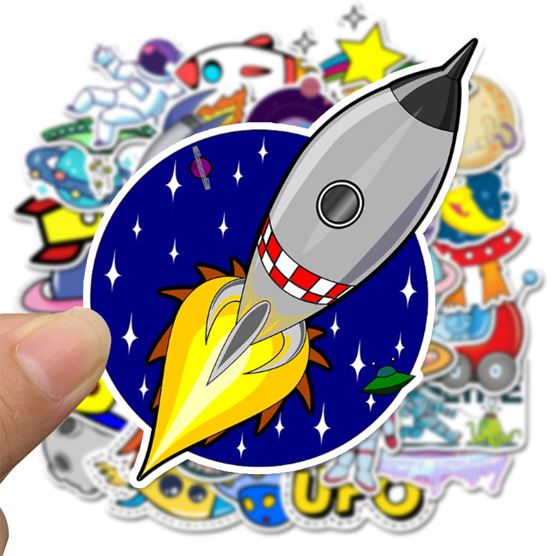 50PCS Cartoon Space Spaceship Spaceman Skateboard Graffiti Planet Astronaut Stickers