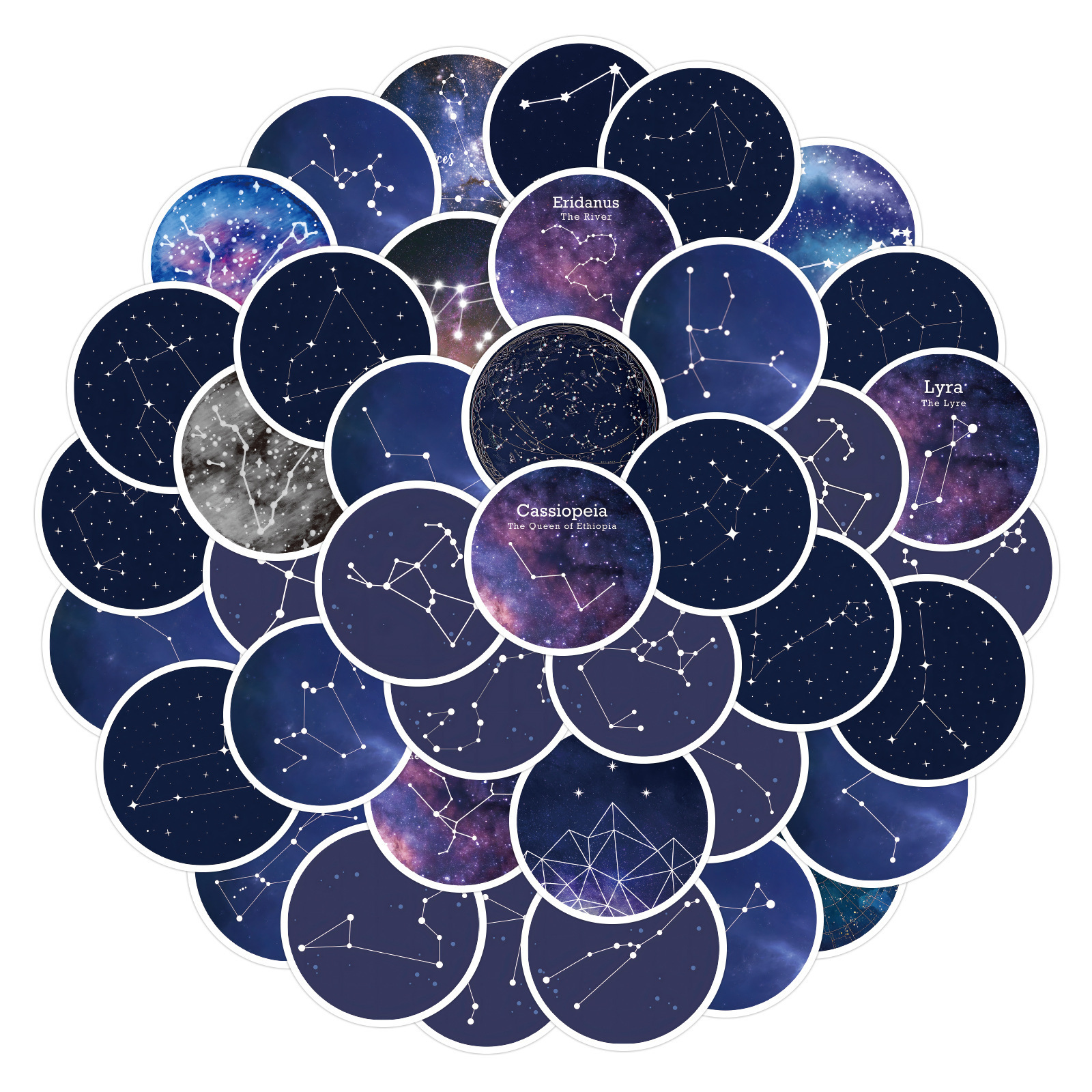 60Pcs Cartoon Constellations Starry Sky Graffiti Stickers For Book Laptop Decor Vinyl Circular Night Sky Sticker