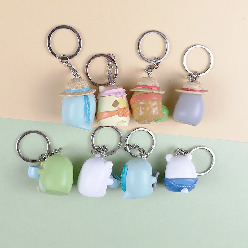 8PCS Sumikko Gurashi Cartoon Resin Ordinary 3D Travel Key Ring Souvenir Keychain