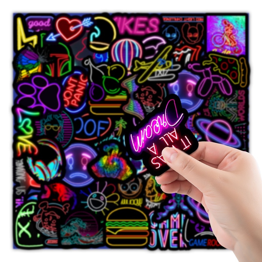 50Pcs Neon Light Colorful Tide Graffiti Sticker For Girl Notebook Skateboard Luggage Laptop Bottle Cup Vinyl Stickers