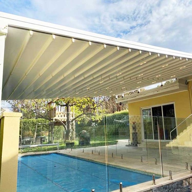 new style outdoor power retractable foldable shade canopies automatic solar swimming pool cover awning