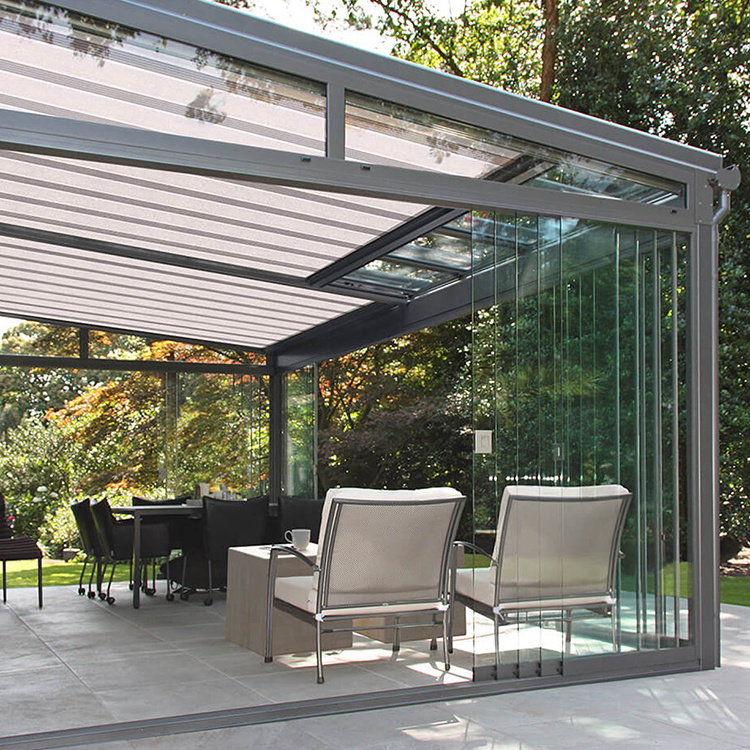 aluminium waterproof outdoor retractable sliding pergola roof patio cover system