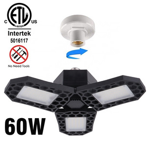 ETL Led Garage Lights,Motion Sensor 60W Led Deformable Garage Ceiling Light with 3 Adjustable Panels