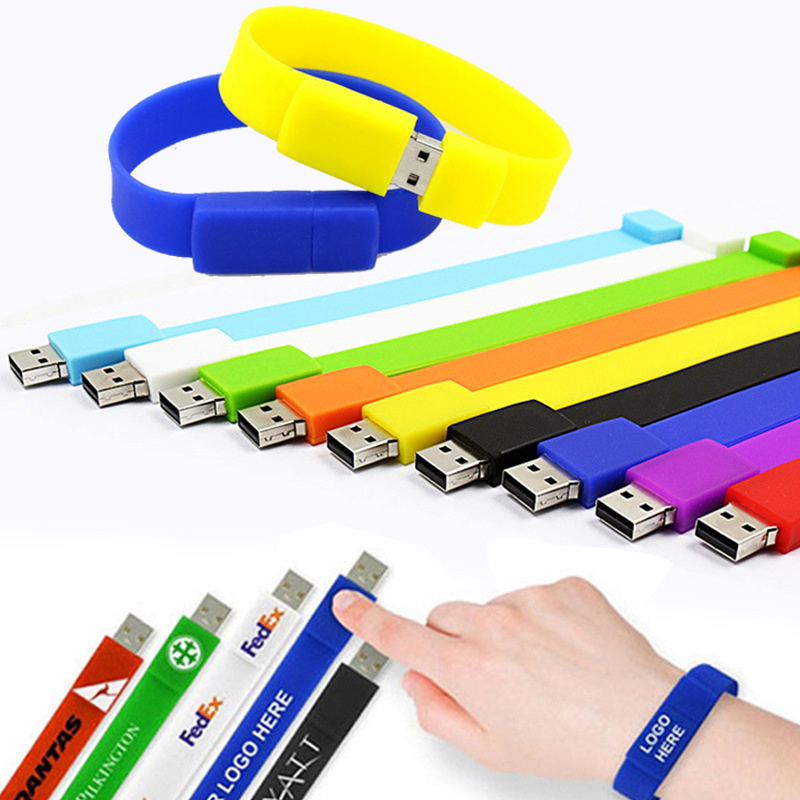 Wholesale Customized Logo Pvc Silicone Bracelet Wrist Band Usb Flash Drive 2.0 3.0 Pen Drive 1Gb 32Gb 128Gb Memoria Usb Stick