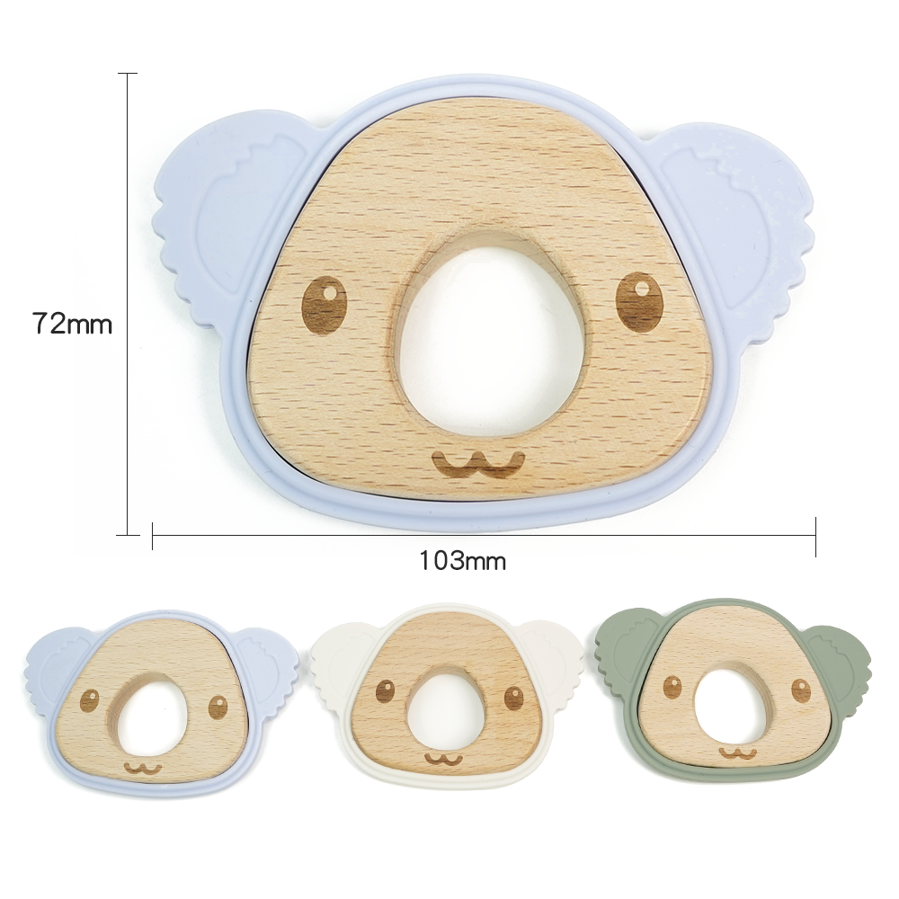 Toddlers Food Grade Silicone Wood Ring Koala Crab Shape Silicone Teether Chewing Toys For Baby Teething Ring Soothing Teeth Pain