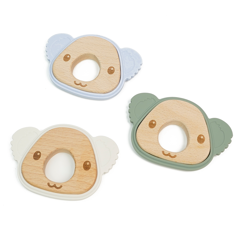 Toddlers Food Grade Silicone Wood Ring Koala Crab Shape Silicone Teether Chewing Toys For Baby Teething Ring Soothing Teeth Pain