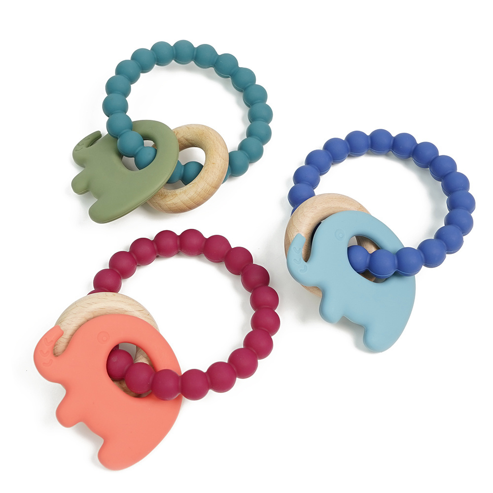 New OEM Baby Teether Ring Silicone Ring Teether Silicone Molar Chew Toy Baby Wooden Teether Ring