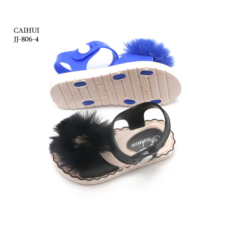 Factory Children Cheap PVC Crystal Sandals Kids Summer fur Sandals Flower jelly shoes