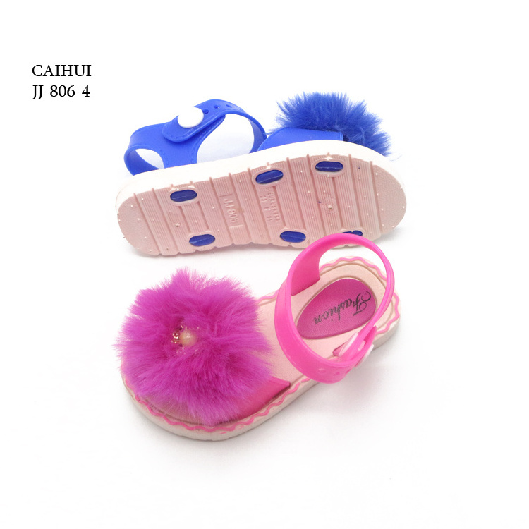 Factory Children Cheap PVC Crystal Sandals Kids Summer fur Sandals Flower jelly shoes