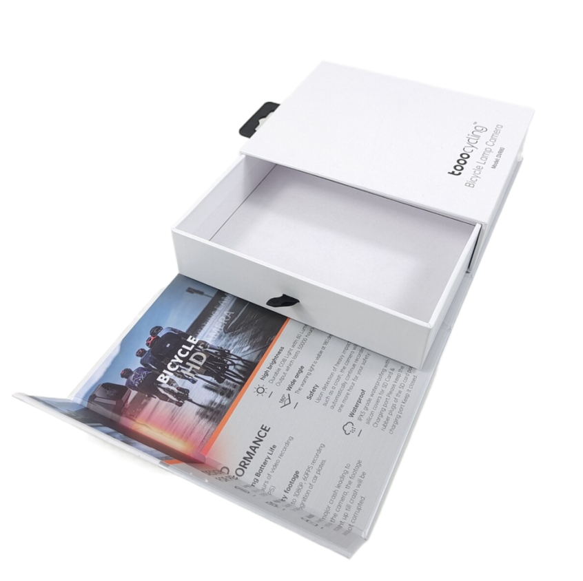 Magnet closing drawer paper box with silver foil stamping and UV varnish printing with plastic hanger for packaging