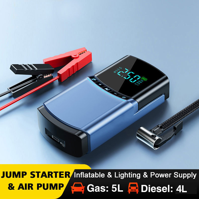 4 in 1 Car Jump Starter Air Pump 150PSI Air Compressor 10000mAh Peak Current 1000A Starter Device Digital Tire Inflat