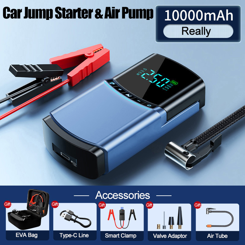 4 in 1 Car Jump Starter Air Pump 150PSI Air Compressor 10000mAh Peak Current 1000A Starter Device Digital Tire Inflat