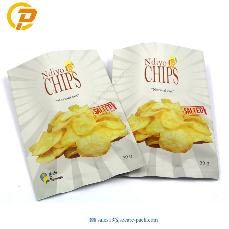 Customized bar wrap back side seal bag middle sealed shape pillow pouch for potato chips food packaging