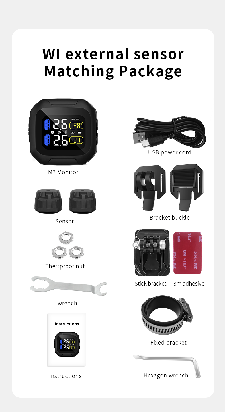 New Product Real Time Motorcycle Motorbike Tire Pressure TPMS with Two External Sensor