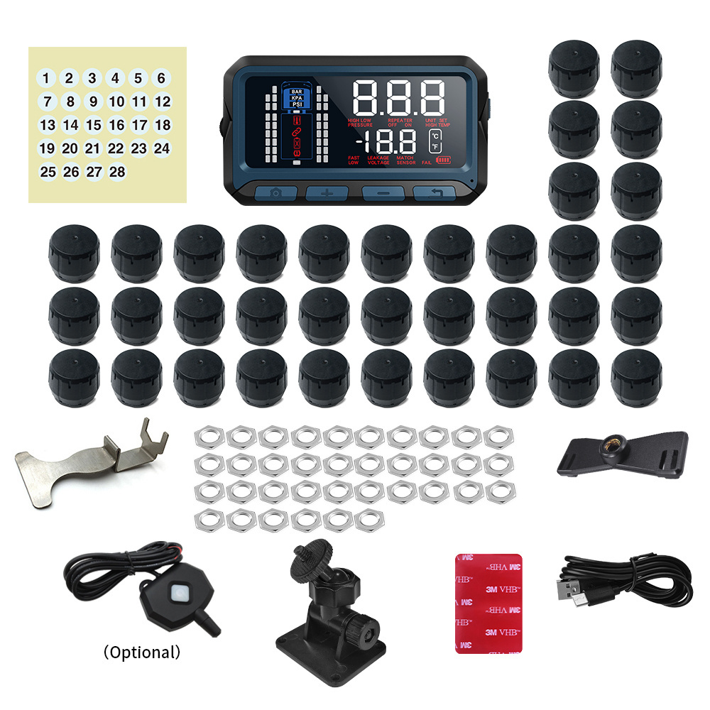 200PSI Truck TPMS Solar Tire Pressure Monitoring System Wireless Supports Up to 36 Tire