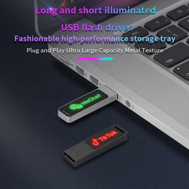 Popular Nice Metal USB Flash Drive 3.0 with Led Logo Flat USB Memory Stick 2.0 256GB pen driver cle usb 64GB OEM/ODM