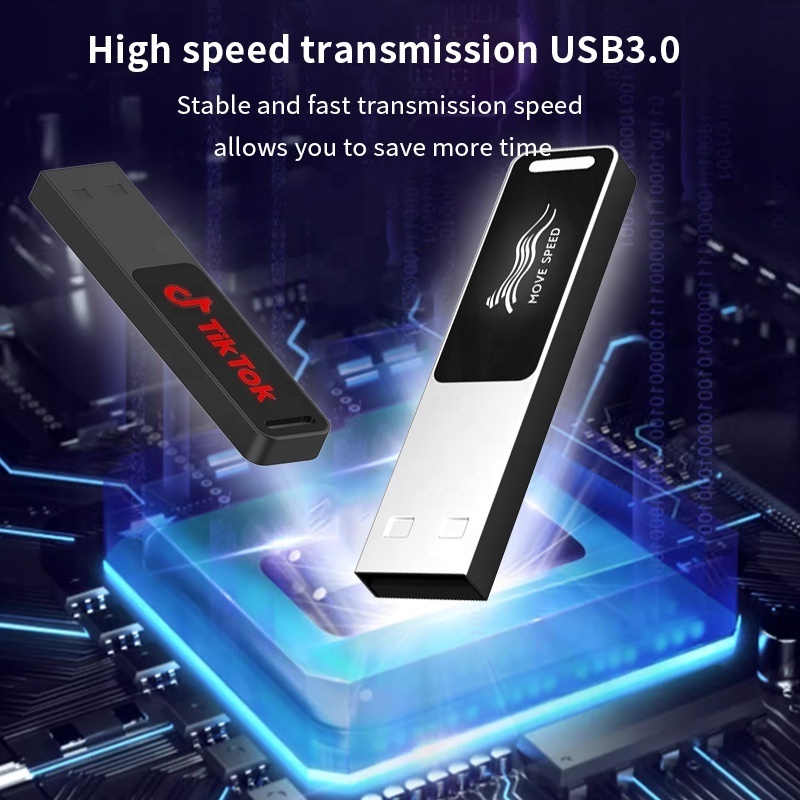 Popular Nice Metal USB Flash Drive 3.0 with Led Logo Flat USB Memory Stick 2.0 256GB pen driver cle usb 64GB OEM/ODM