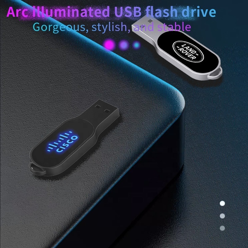 Elliptical metal luminous U disk custom LED zinc alloy USB memory mass storage business gift USB flash driver OEM/ODM Pen drive