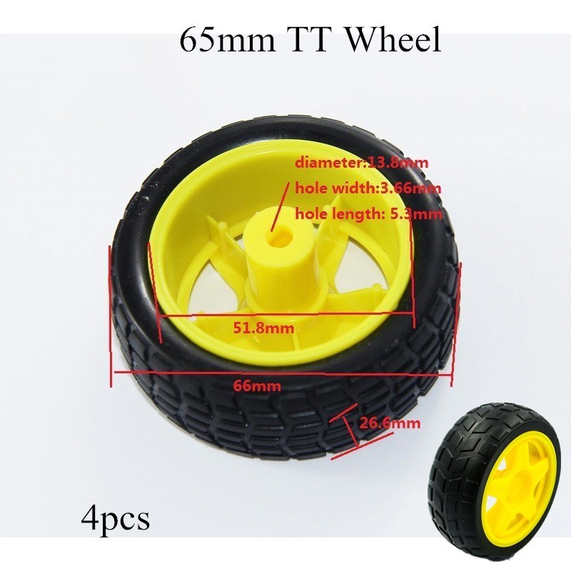 TT Motor Tires Wheels 65mm Tyres Yellow/Black Spare Part For DIY Remote Control Robot Small Car Model