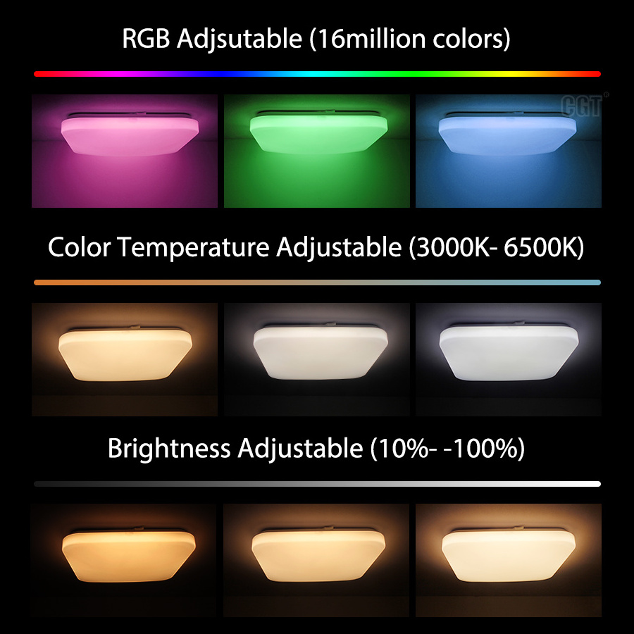 RGB TUYA WIFI Smart Ambient Light Square Flush Mount Led Ceiling Light for Living Room Office