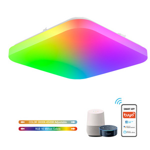 RGB TUYA WIFI Smart Ambient Light Square Flush Mount Led Ceiling Light for Living Room Office