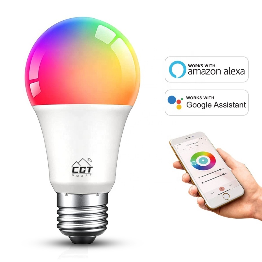 Smart Wireless RGB Multicolor Dimmable Wifi App Control E26 E27 Smart Led Bulb Compatible with Alexa Google Home