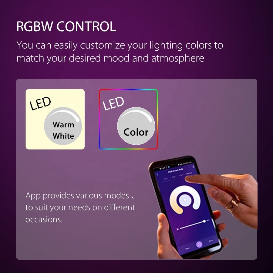 Multiple Full Colors Changing A19 9W 800 Lumens WiFi With Music Sync Time Schedules LED Smart Light Bulbs for Home