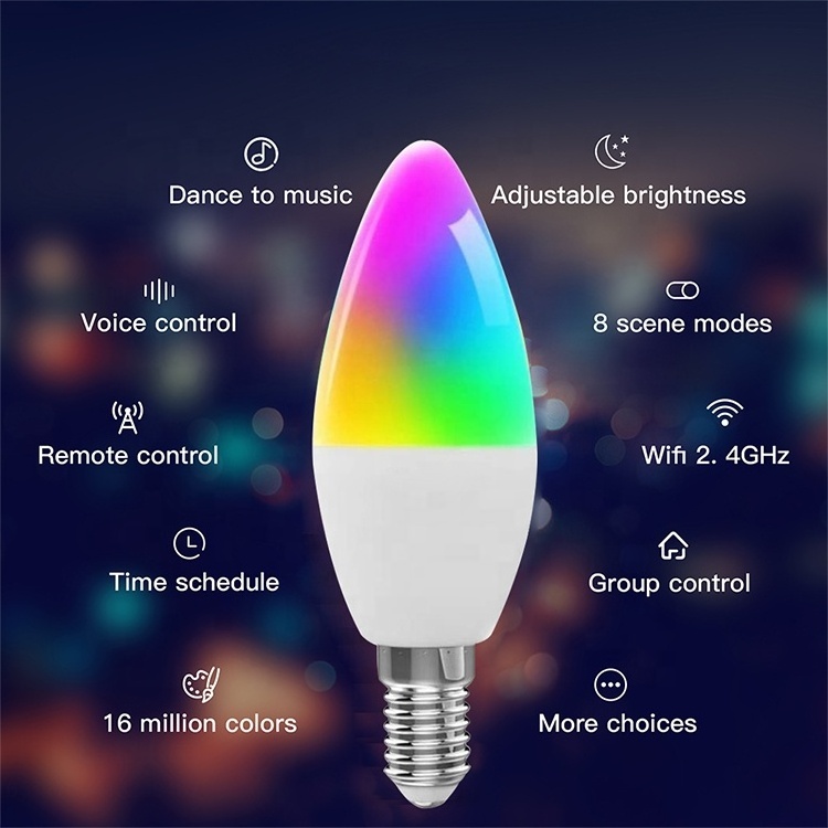 ZigBee C37 E14 E12 5W Tuya Smart Life APP 100-265V Dimming LED Spotlight WIFI RGB Smart Bulbs