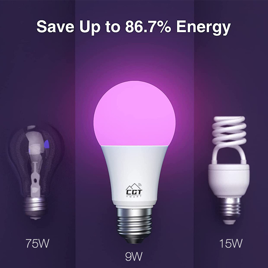 Factory Price Multi-color E26 E27 A19 A21 RGBCW Dimmable TUYA Smart Life Control LED Bulb