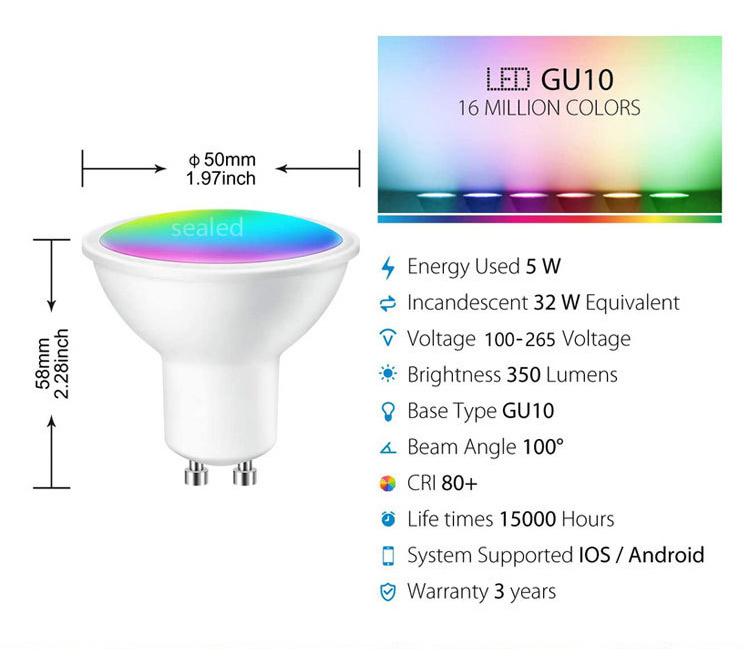 GU10 5W Zigbee Connection App Control Google Home Alexa Tuya Homekit Decorative Smart LED Bulbs