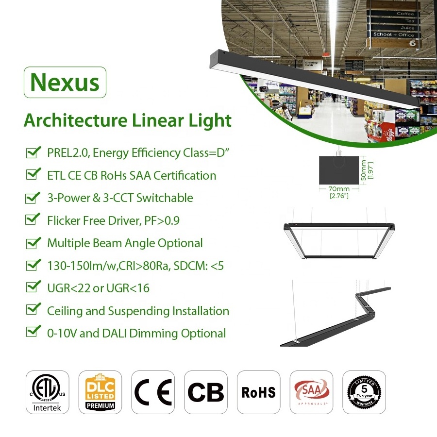 CGT Linkable Design 0-10V Dimmable Pendant Light Fixtures 2700K 4000K 5000K 4FT Linkable Strip LED Shop Light