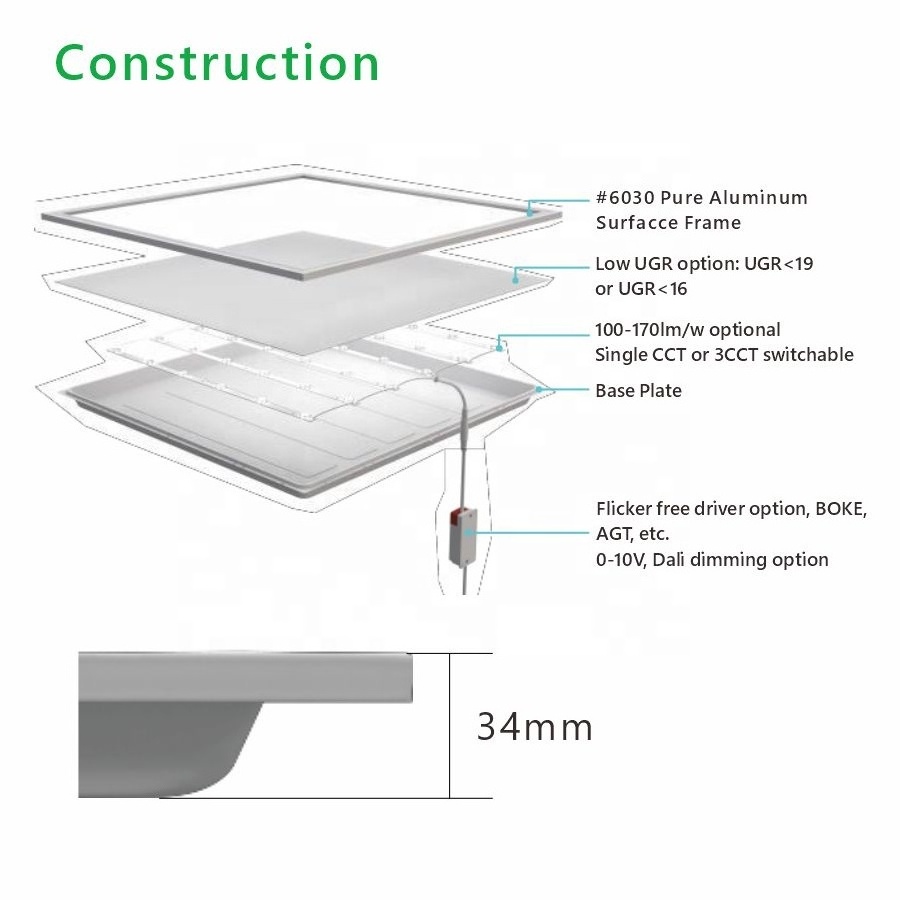 3CCT Selectable 2CCT Switchable Power Adjustable 60x60 30x120 60x120 Back-lit Flat Led Panel Light