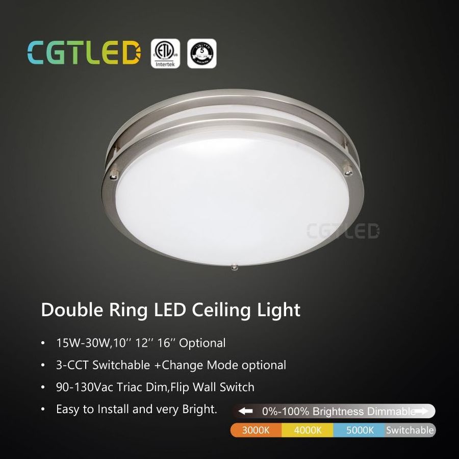 ETL CCT Selectable Double Ring 15W 18W 24W 30W Flush Mount Round LED Ceiling Light