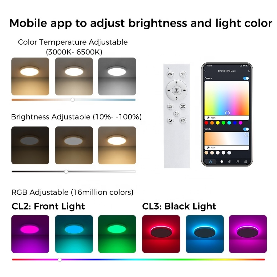 24W WIFI Tuya Voice Remote Control Round RGB Smart LED Ceiling Light Decoration Led Surface Ceiling Light