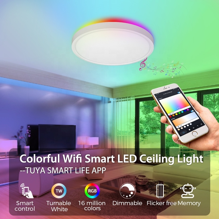 24W WIFI Tuya Voice Remote Control Round RGB Smart LED Ceiling Light Decoration Led Surface Ceiling Light