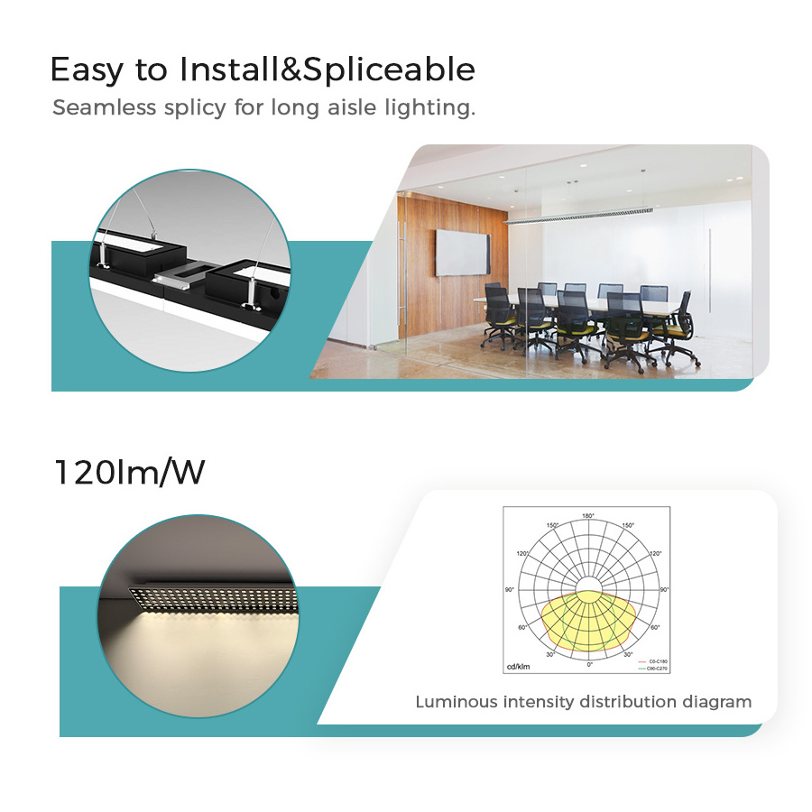 High-end UGR13 CCT Selectable Flicker Free  Shop Light Firxture 36W 42W LED Linear Ceiling Light