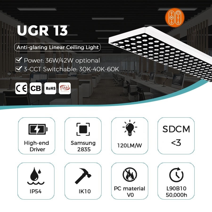 Low UGR 36W 42W No -Flicker 1200mm Ceiling Light 200-240Vac 120lm/w Led Linear Fixture