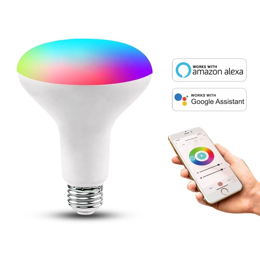 Warm White Cold White E26 E27 BR30 Indoor Light Bulb Voice Control LED Smart RGB Blub