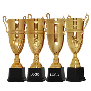 Custom Logo Large Gold Award Competitions Metal Trophy Cups Awards Gold Sport Ornament Plaque and Gold Wood Resin Metal Trophies