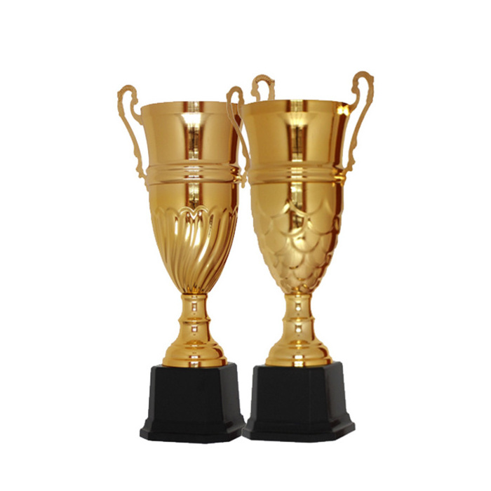 Custom Logo Large Gold Award Competitions Metal Trophy Cups Awards Gold Sport Ornament Plaque and Gold Wood Resin Metal Trophies